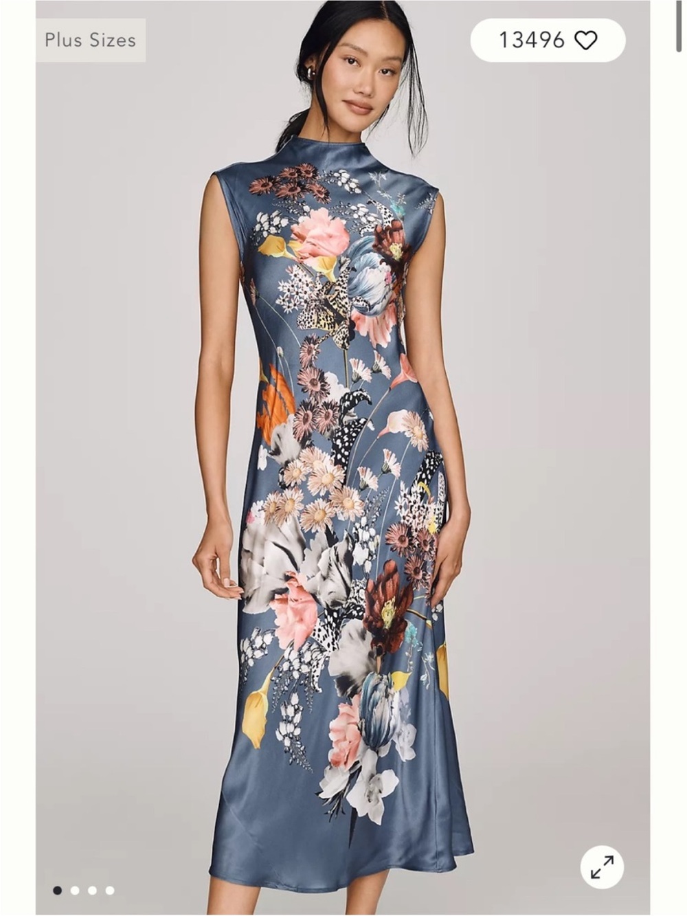 Anthropologie Maeve Charlette Mock-Neck Midi Slip Dress XS NWT Blue Floral Satin